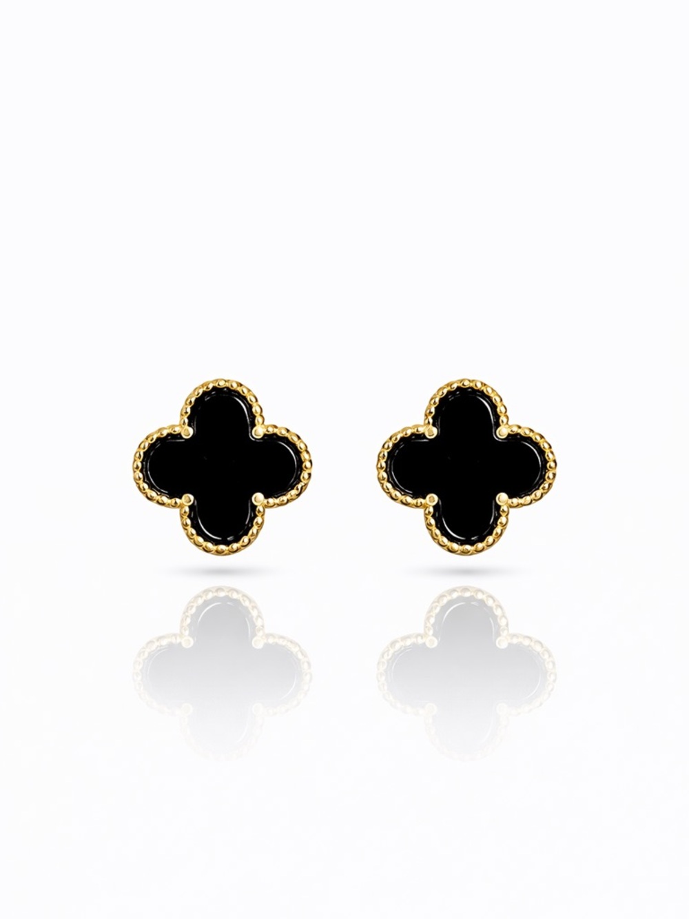 Gold Tone Black Clover Stud Earrings